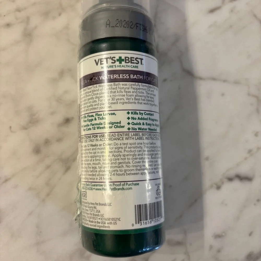 New Vet's Best Flea Tick Waterless Bath For Cats 5 oz Plant Based‎ Formula